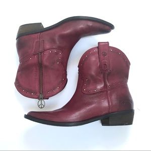 EUC Lucky Brand Red Studded Cowboy Ankle Boots 9.5